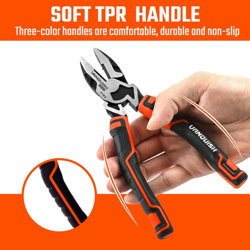 Vanquish 8 Inch Linemans Pliers High-Leverage Linesman Pliers with Side Cutting Design (3163) - Image 3